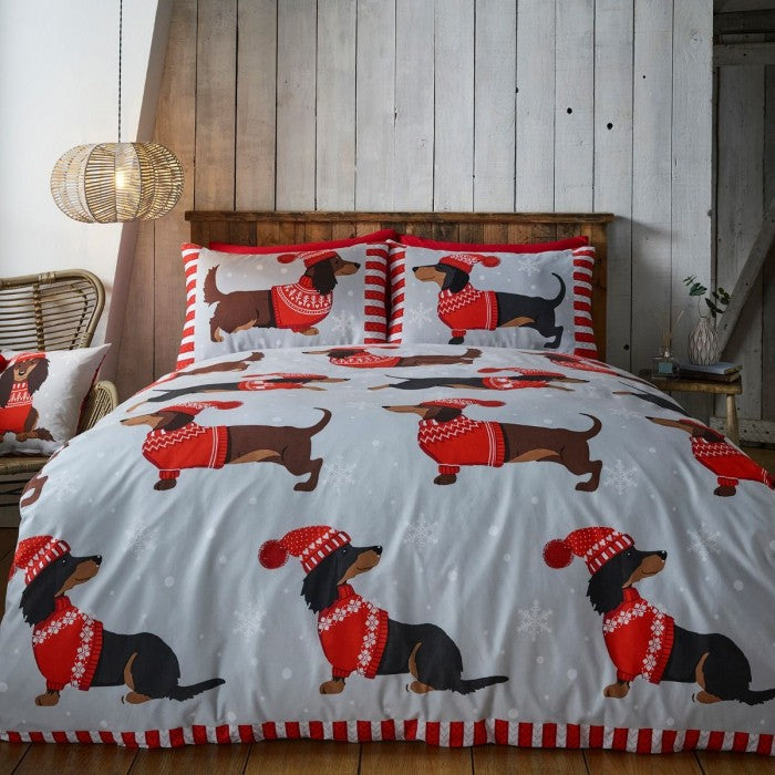 Front - Rapport Home Through The Snow Dachshund Christmas Duvet Cover Set