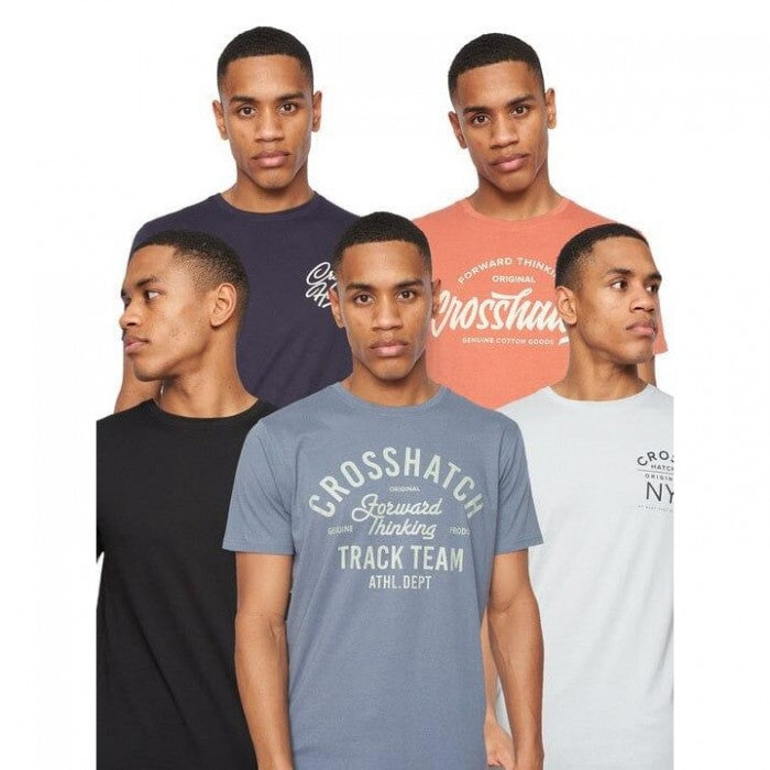 Front - Crosshatch Mens Brandax Assorted Designs T-Shirt (Pack of 5)
