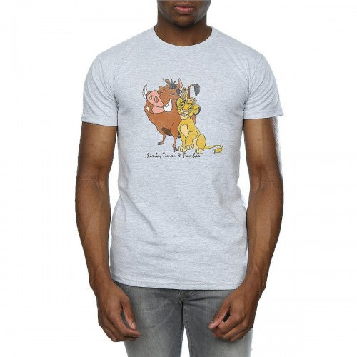 Front - The Lion King Mens Classic Simba Timon & Pumba Heather T-Shirt