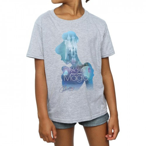Sports Grey - Side - Cinderella Girls Make Your Own Magic Silhouette Cotton T-Shirt