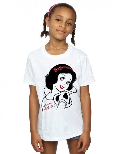 White - Back - Snow White And The Seven Dwarfs Girls Glitter T-Shirt