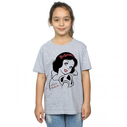Front - Snow White And The Seven Dwarfs Girls Glitter T-Shirt