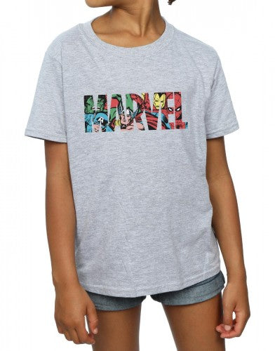 Sports Grey - Side - Marvel Comics Girls Infill Character Cotton Logo T-Shirt