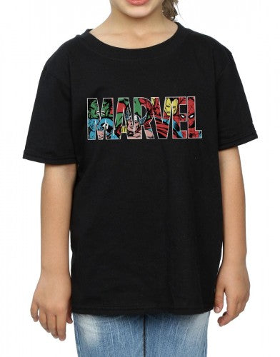 Black - Pack Shot - Marvel Comics Girls Infill Character Cotton Logo T-Shirt