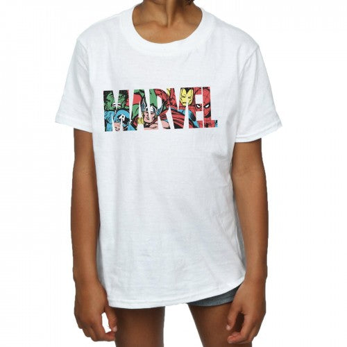 White - Pack Shot - Marvel Comics Girls Infill Character Cotton Logo T-Shirt