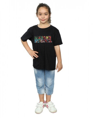 Black - Close up - Marvel Comics Girls Infill Character Cotton Logo T-Shirt