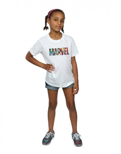 White - Close up - Marvel Comics Girls Infill Character Cotton Logo T-Shirt