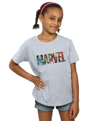 Sports Grey - Back - Marvel Comics Girls Infill Character Cotton Logo T-Shirt