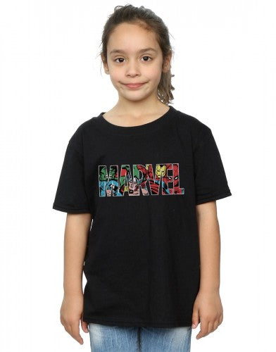 Black - Lifestyle - Marvel Comics Girls Infill Character Cotton Logo T-Shirt