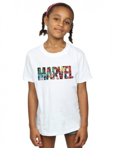 White - Lifestyle - Marvel Comics Girls Infill Character Cotton Logo T-Shirt
