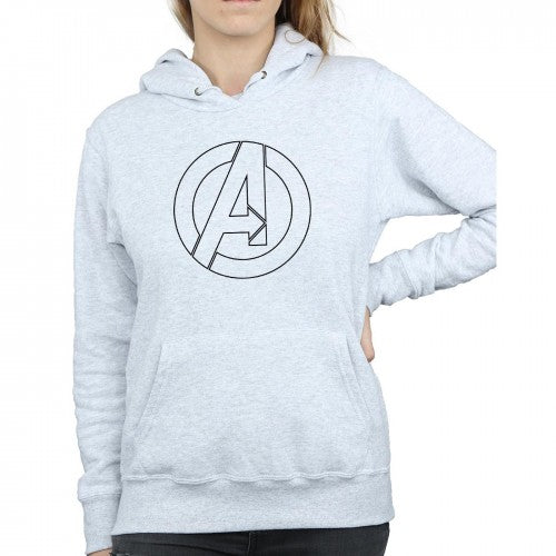 Heather Grey - Side - Avengers Assemble Womens-Ladies Outline Logo Hoodie