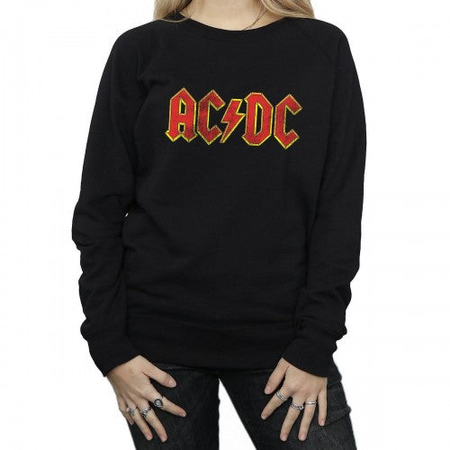 Front - AC/DC Womens/Ladies Distressed Logo Cotton Sweatshirt