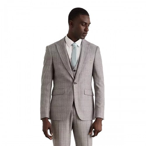 Front - Burton Mens Pow Checked Skinny Suit Jacket