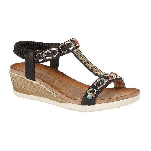 Front - Cipriata Womens/Ladies Brizia Jeweled Elasticated Halter Back Wedge Sandal