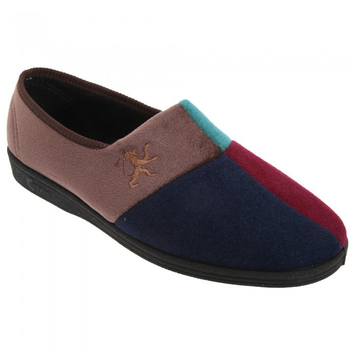 Front - Comfylux Mens Harlequin Multi Velour Slippers