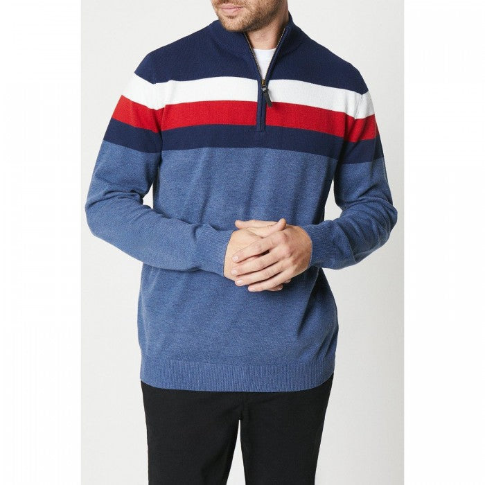 Front - Maine Mens Nautical Stripe Half Zip Sweatshirt