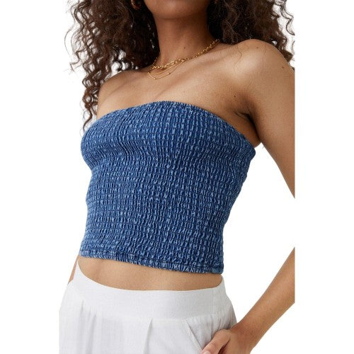 Front - Dorothy Perkins Womens/Ladies Shirred Denim Bandeau Top