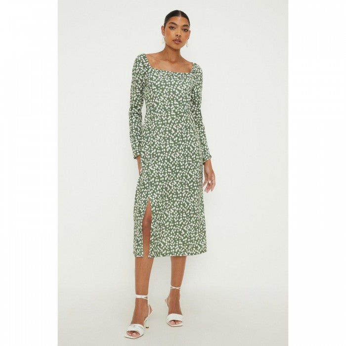 Front - Dorothy Perkins Womens/Ladies Abstract Square Neck Long-Sleeved Midi Dress