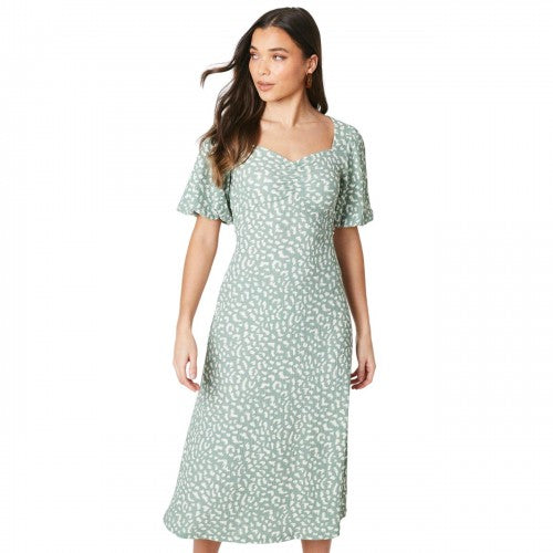 Front - Dorothy Perkins Womens/Ladies Animal Print Ruched Front Petite Puff Sleeve Midi Dress