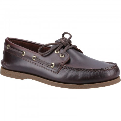 Amaretto-Black - Front - Sperry Mens Authentic Original Leather 2 Eyelet Boat Shoes