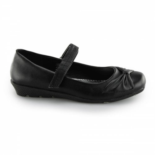 Black - Back - US Brass Childrens Girls Claire Touch Fastening Bar Shoe