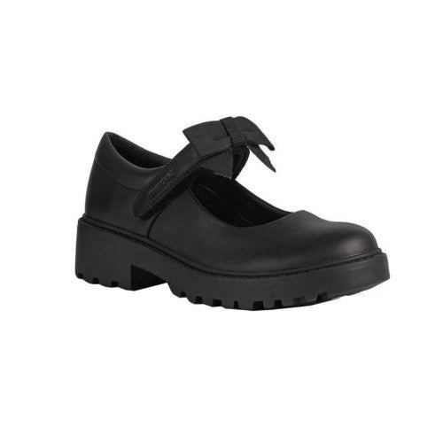 Front - Geox Girls Casey Bow Leather School Shoes