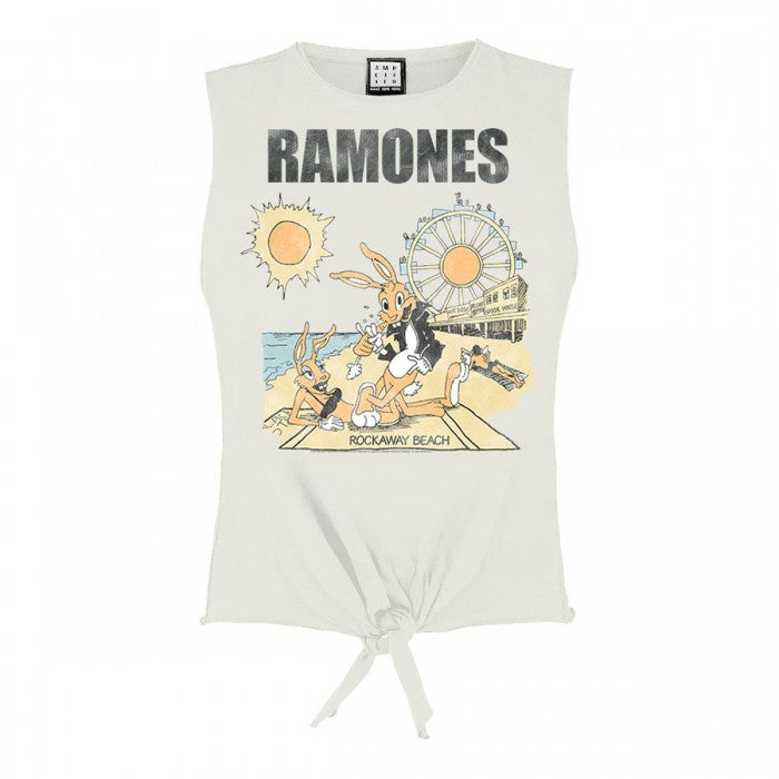 Front - Amplified Womens/Ladies Rockaway Beach Ramones Vintage Crop Top