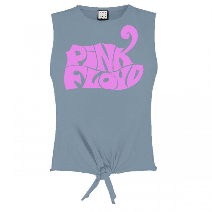 Front - Amplified Womens/Ladies Swirl Pink Floyd Logo Sleeveless Crop Top