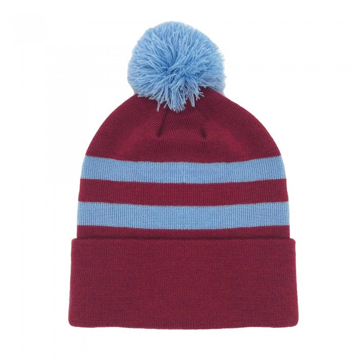 Front - Fan Originals West Ham Contrast Striped Bobble Beanie
