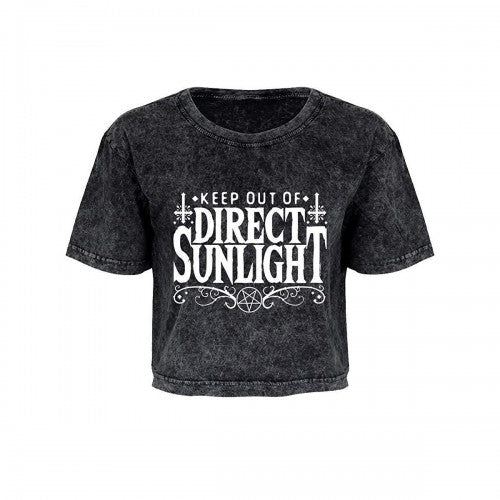 Front - Grindstore Ladies/Womens Keep Out Of Direct Sunlight Acid Wash Oversized Cropped T-Shirt
