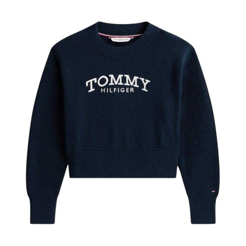 Front - Tommy Hilfiger Girls Embroidered Knitted Sweater Top