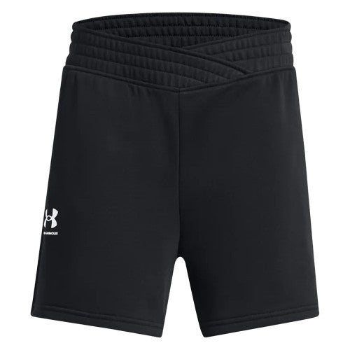 Front - Under Armour Girls Rival Terry Cross Front Shorts