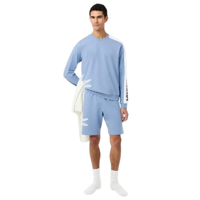 Blue - Close up - Lacoste Mens Fleece Logo Long-Sleeved Lounge Sweatshirt