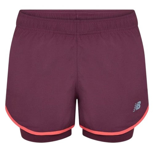 Mauve-Coral - Front - New Balance Womens-Ladies 2 in 1 Running Shorts