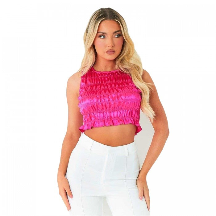 Front - Missy Empire Womens/Ladies Crinkled Satin Sleeveless Crop Top