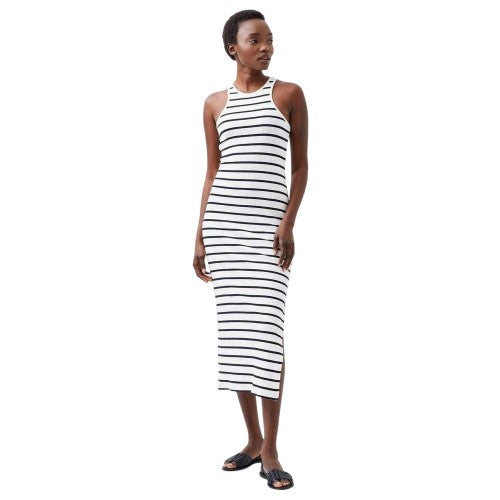 White - Front - French Connection Womens-Ladies Striped Racerback T-Shirt Dress
