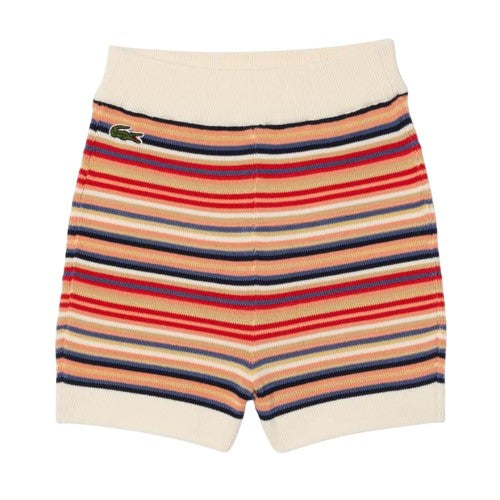 Front - Lacoste Womens/Ladies Cotton Striped Contrast Waistband Shorts