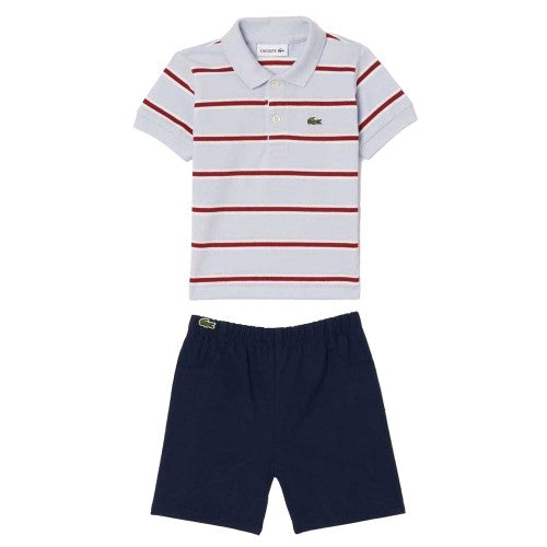 Front - Lacoste Baby Stripe Organic Cotton Top & Bottom Set