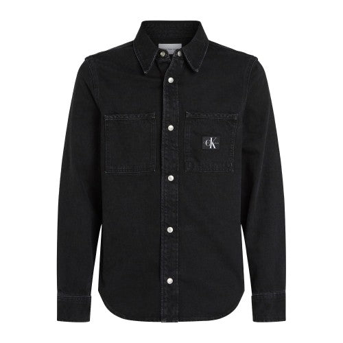 Front - Calvin Klein Mens Patch Denim Logo Shirt