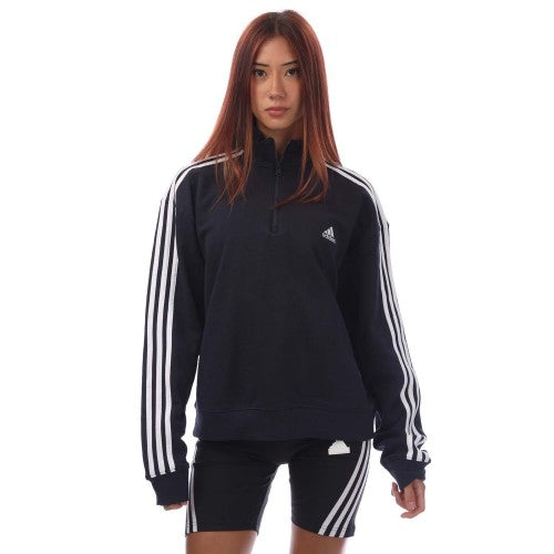 Front - Adidas Womens/Ladies Essentials 3 Stripes Quarter Zip Sweatshirt