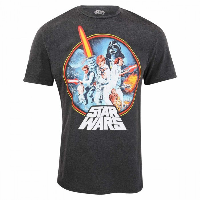 Front - Star Wars Unisex Adult Circle Acid Wash T-Shirt