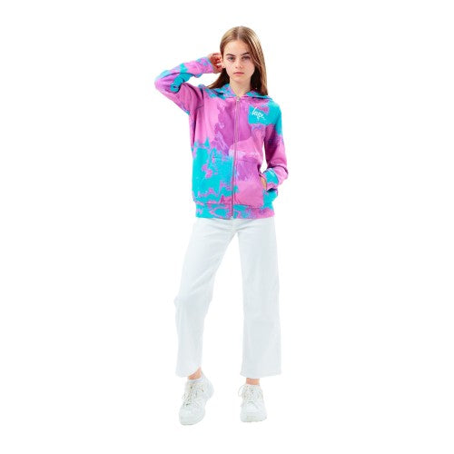 Front - Hype Girls Script Tie Dye Zipped Hoodie