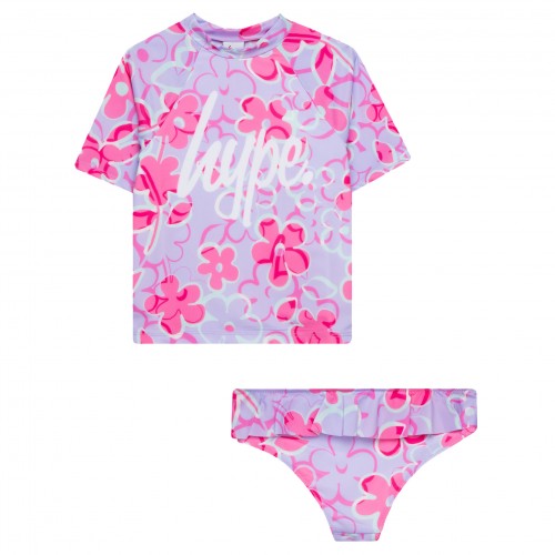 Front - Hype Girls Floral Script Tankini Set