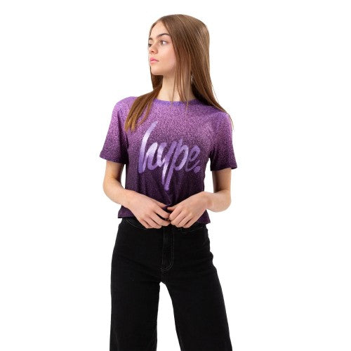 Front - Hype Girls Fade Glitter Script Crop T-Shirt