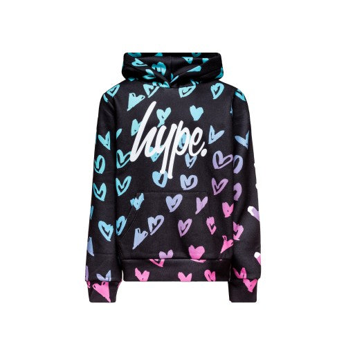 Front - Hype Girls Scribble Heart Script Hoodie