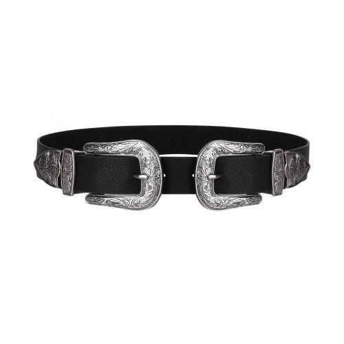Front - Krisp Womens/Ladies Double Buckle Western Leather Belt