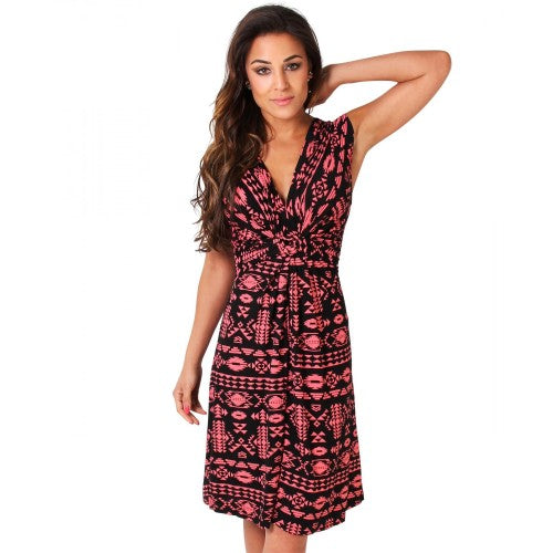 Front - Krisp Womens/Ladies Aztec Print Knot Front Dress