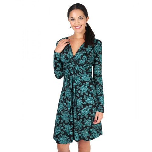 Front - Krisp Womens/Ladies Long Sleeve Rose Print Knot Dress