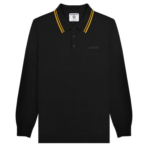 Front - Lambretta Mens Knitted Tipped Long-Sleeved Polo Shirt
