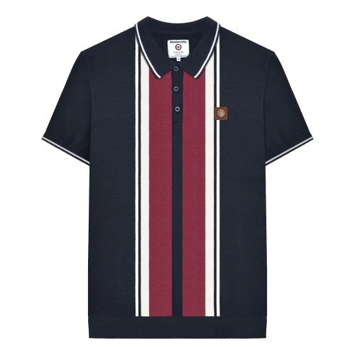 Front - Lambretta Mens Greco Striped Knitted Short-Sleeved Polo Shirt